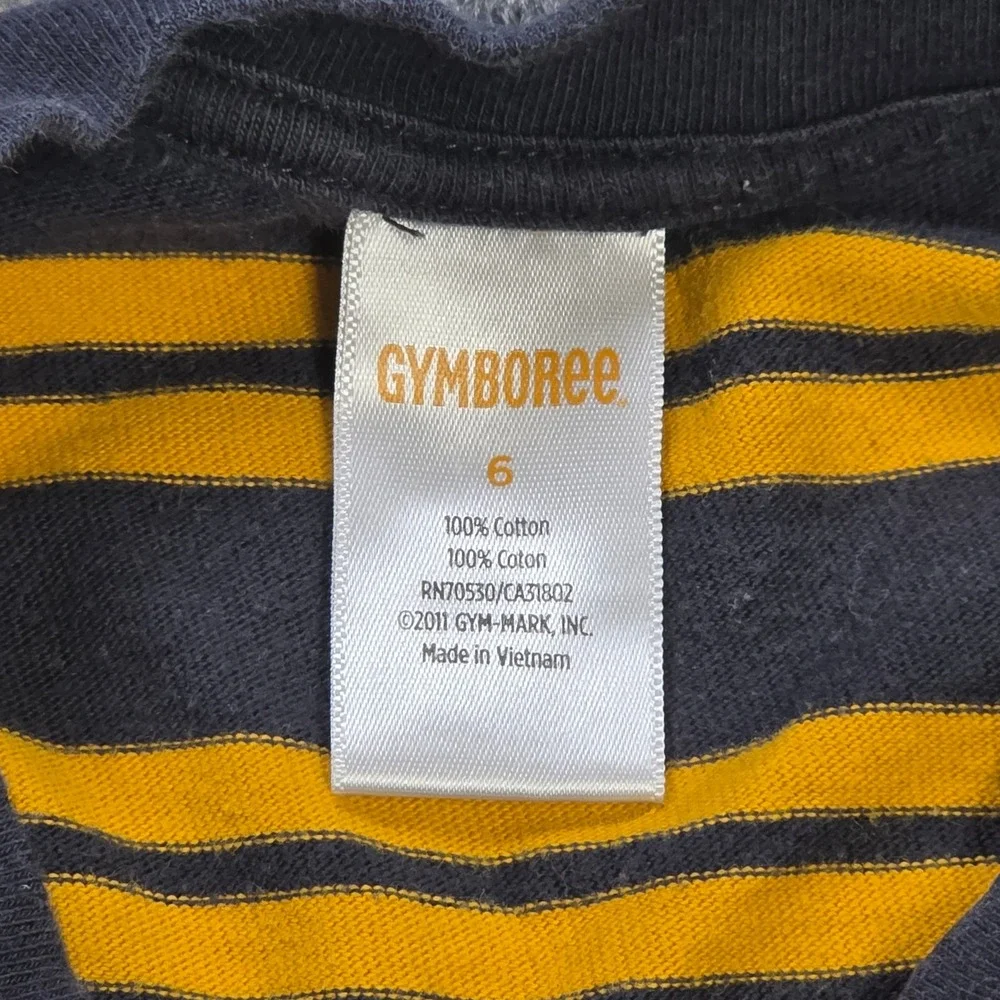 Gymboree Long Sleeve‎ Striped T-Shirt Boy's Size 6 Navy Blue Yellow 100% Cotton